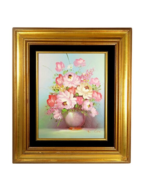 Robert Cox Other - Robert Cox 14x15" Signed Oil Painting Pink Rose Bouquet Vintage Floral Art